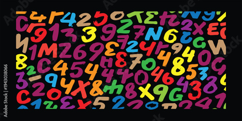 Multicolored alphabet and number pattern