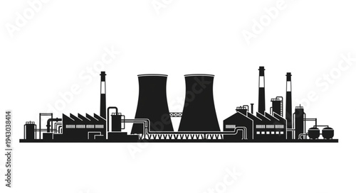 Industrial Power Plant Silhouette Illustration.