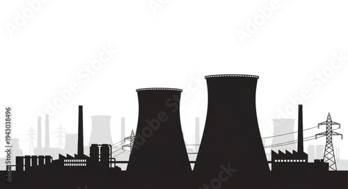 Industrial Power Plant Silhouette Landscape.