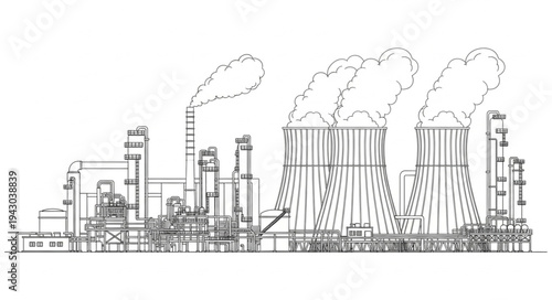 Industrial Power Plant with Cooling Towers.