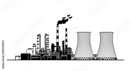 Industrial Power Plant with Cooling Towers.
