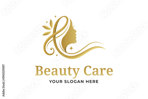 luxury Hair salon with hair and Scissors Concept logo design icon template	