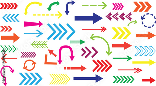 A colorful collection of various arrow symbols and icons