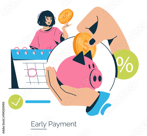 Early Payment with Piggy Bank and Coins Vector Illustration