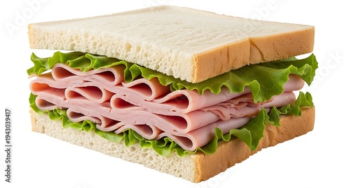 Ham and lettuce sandwich on white bread