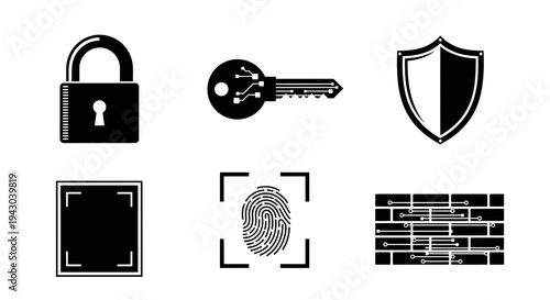 Collection of security and authentication icons representing digital protection methods