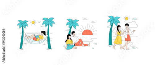 Beach Relaxation and Leisure Activities Vector Illustration