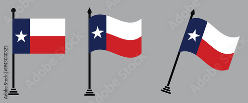Texas State Flag Set National Flag of Texas State on Flagpole in Flat, Waving and Slanted Style Vector.