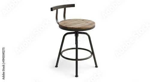 Industrial Style Adjustable Bar Stool with Wood Seat