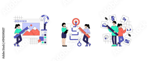 Creative Process Collaboration Vector Illustration Set
