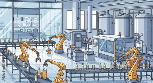 Industrial Robots in Modern Factory Setting.