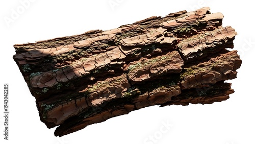 Isolated pine tree bark segment with moss and lichen