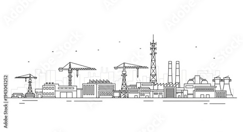 Industrial Refinery Plant Illustration Sketch.
