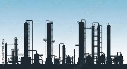 Industrial Refinery Plant Silhouette Landscape.