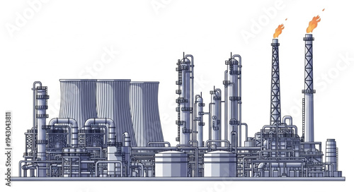 Industrial Refinery Plant with Towers.