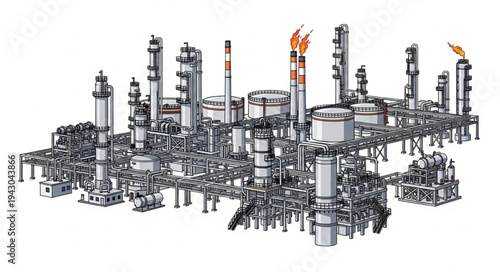 Industrial Refinery Plant with Towers.