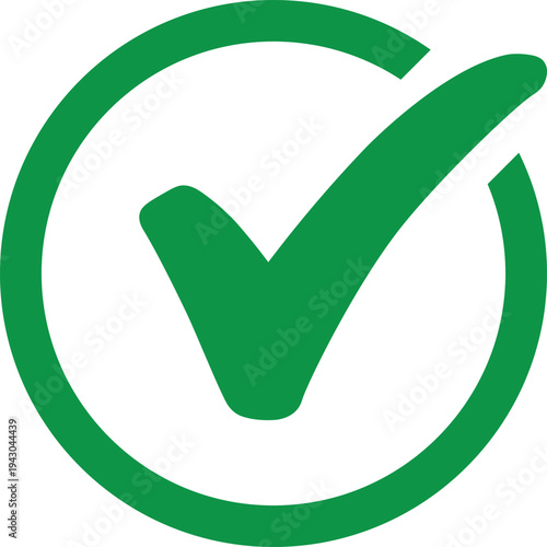 Circular Green Outlined Check Mark Icon for Success and Approval Concept, modern mobile app interfaces, business checklists, quality assurance branding, and website navigation.