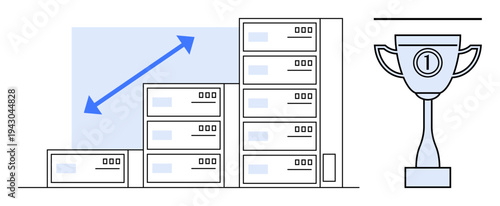 Business growth concept. Stylized bar chart showing upward trend and trophy success. Business growth in financial success, corporate goals, motivation, leadership