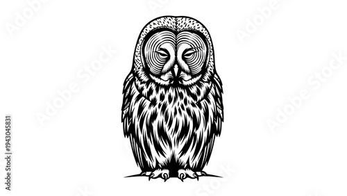 Wallpaper Mural Vintage Barn Owl Illustration: Detailed Black and White Engraving of a Wise Owl Torontodigital.ca