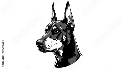 Wallpaper Mural Doberman Pinscher Portrait: Majestic Black and Tan Dog Head, Sharp Ears, Intense Gaze Torontodigital.ca