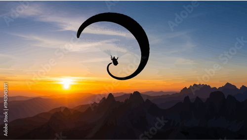 Wallpaper Mural Paraglider silhouette against a vibrant sunset over mountains Torontodigital.ca