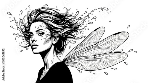 Wallpaper Mural Enchanting Woman with Dragonfly Wings and Water Splashes, Fantasy Art Torontodigital.ca