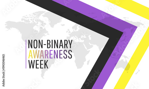 Non-binary Awareness Week with pride flag on world map background. Vector illustration