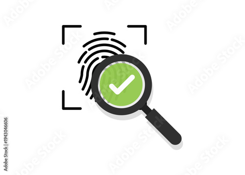 Fingerprint Identification Scan with Magnifying Glass Stock Illustration.