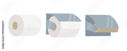 トイレットペーパーのイラストセット（新品・使い終わり・ロール単体）