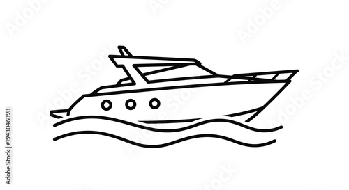 Luxury Yacht Vector Illustration, Sleek Motorboat on Wavy Water, Modern Nautical Transport Graphic for Travel and Leisure Themes