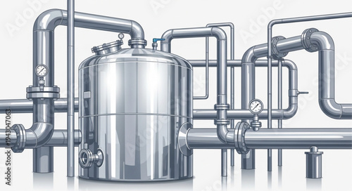 Industrial Stainless Steel Tank and Piping.