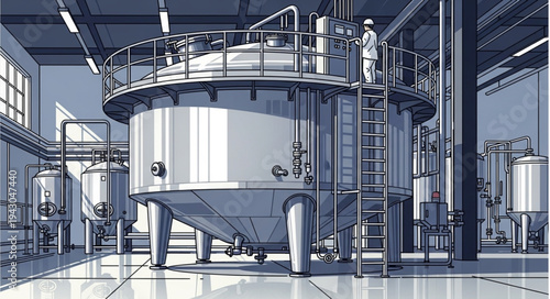 Industrial Tank Facility with Workers.