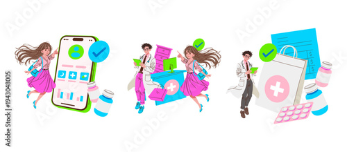 Healthcare App Interaction with Doctor Vector Illustration