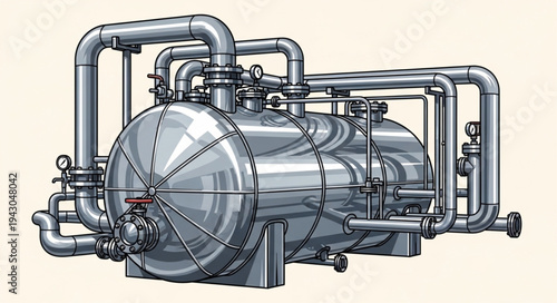 Industrial Tank with Piping System.