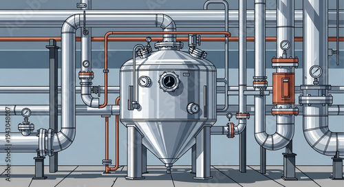 Industrial Tank with Piping System.