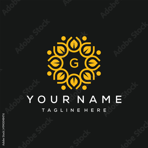 Initial letter G leaf nature with oil drop for ornament patern logo design
