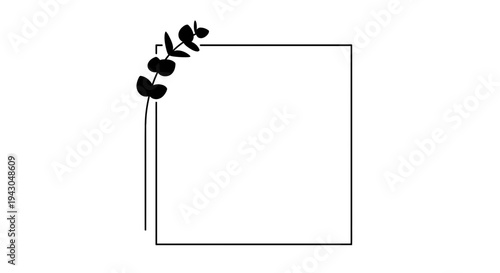 Delicate square frame with eucalyptus leaves, minimalist botanical border for wedding invitations and elegant design
