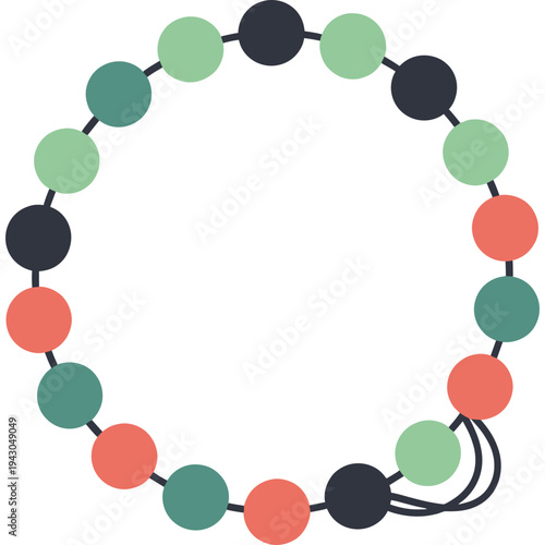 Beaded Necklace: A circular arrangement of vibrant beads, elegantly linked, presents a minimalist yet captivating design, perfect for fashion and adornment.