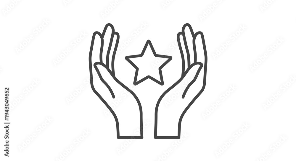 Fototapeta premium Open Hands Holding Star Icon Vector Illustration, Symbol of Achievement, Success, and Recognition, Minimalist Graphic for Concepts