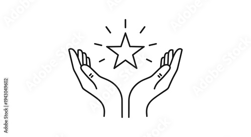 Open Hands Holding Shining Star Vector Illustration, Symbol of Hope, Success, and Dreams in Minimalist Design, Conceptual Graphic for Inspiration and Achievement