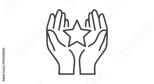 Open Hands Holding Star Icon Vector Illustration, Symbol of Success, Achievement, and Excellence, Clean Line Art Graphic for Concepts