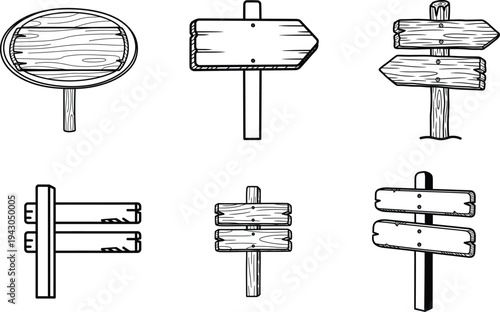 wooden signs on posts for directions isolated on white background