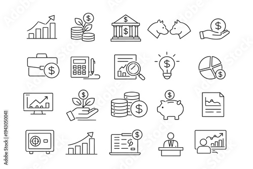 Illustrations depicting various financial and investment concepts and tools