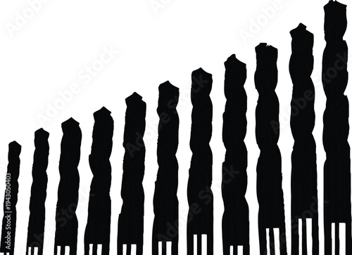 A black silhouette graph with increasing bar heights on a white background
