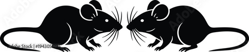 Mouse silhouette pair facing each other rodent animal vector illustration symmetrical black mice design wildlife icon symbol