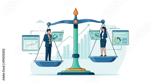 Gender Pay Gap Business Equality Scale Vector Illustration