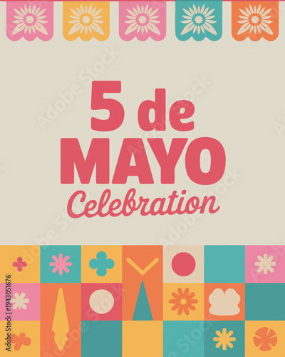 5 de Mayo Celebration with Mexican Papel Picado and Geometric Patterns