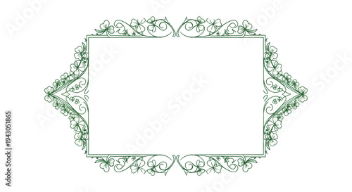 Green Saint Patrick's Day frame with clover and rainbow design elements on a white background for decoration and celebration