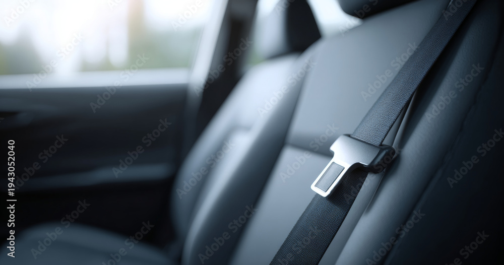 Obraz premium Close-up of car seatbelt on leather seat