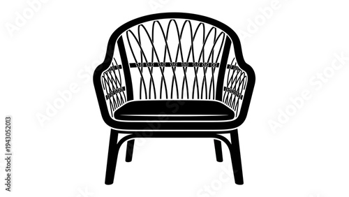 Elegant black wicker chair isolated on white background for design